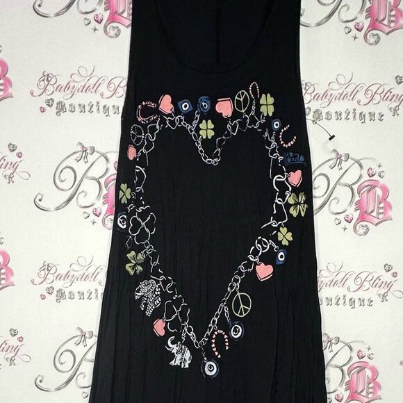 Los Angeles dress chain link heart charms luxury maxi dress black multicolor - Picture 2 of 7